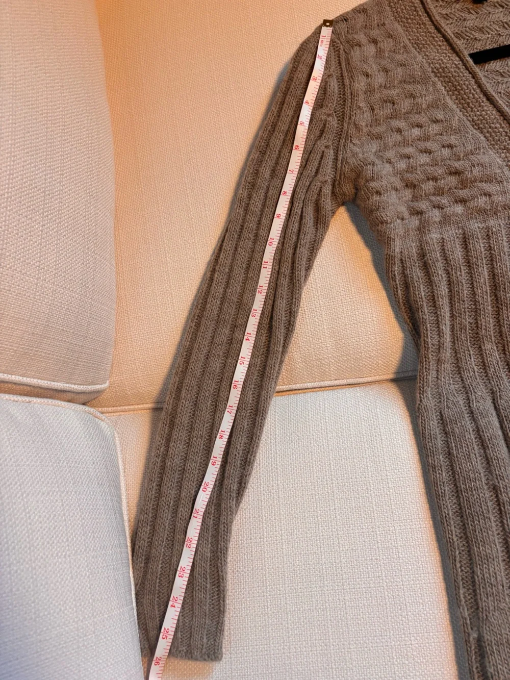 Women’s Cable Knit Tie-Front Cardigan Sweater - Light Brown